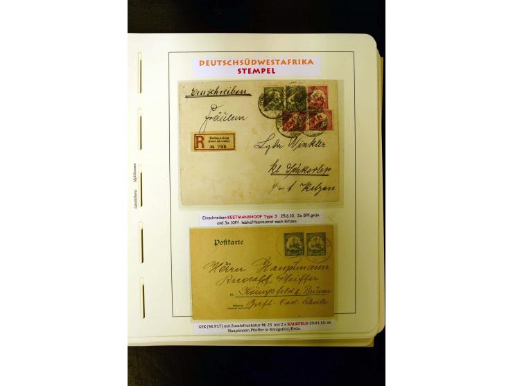 1891/1914, umfangreiche Sammlung von Abbabis bis Windhuk inkl. den Bahn- und Feldpoststempeln auf losen Marken, schönen Brief