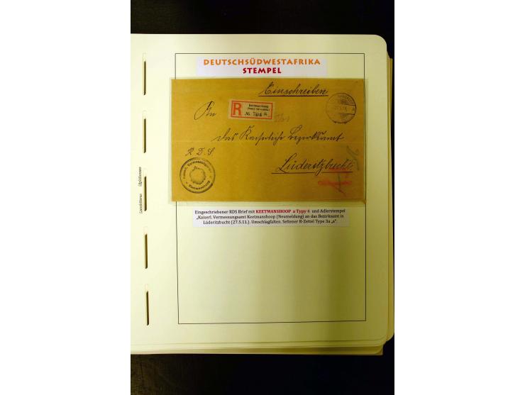 1891/1914, umfangreiche Sammlung von Abbabis bis Windhuk inkl. den Bahn- und Feldpoststempeln auf losen Marken, schönen Brief