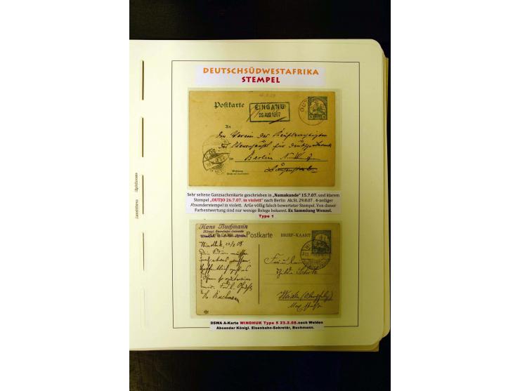 1891/1914, umfangreiche Sammlung von Abbabis bis Windhuk inkl. den Bahn- und Feldpoststempeln auf losen Marken, schönen Brief