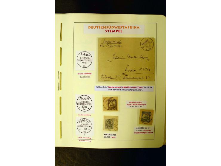 1891/1914, umfangreiche Sammlung von Abbabis bis Windhuk inkl. den Bahn- und Feldpoststempeln auf losen Marken, schönen Brief