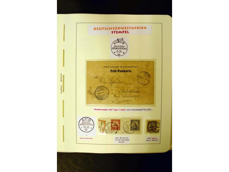 1891/1914, umfangreiche Sammlung von Abbabis bis Windhuk inkl. den Bahn- und Feldpoststempeln auf losen Marken, schönen Brief