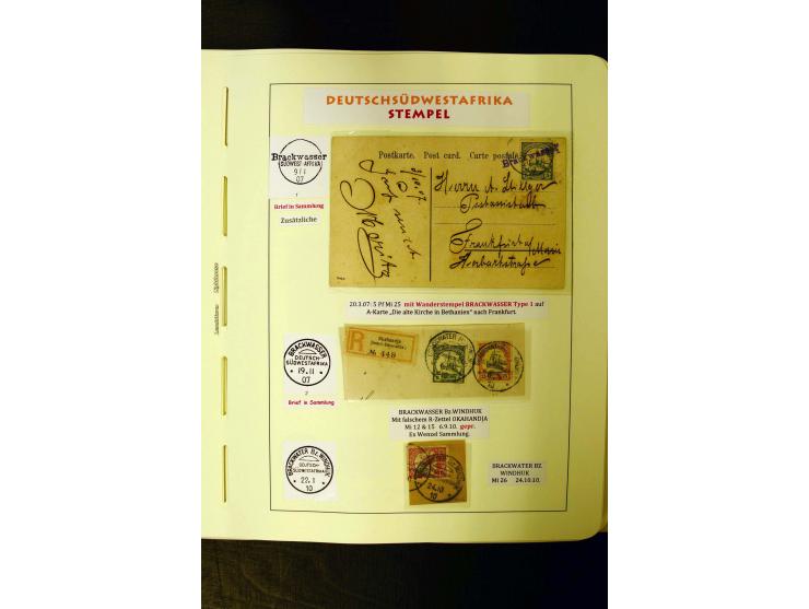 1891/1914, umfangreiche Sammlung von Abbabis bis Windhuk inkl. den Bahn- und Feldpoststempeln auf losen Marken, schönen Brief