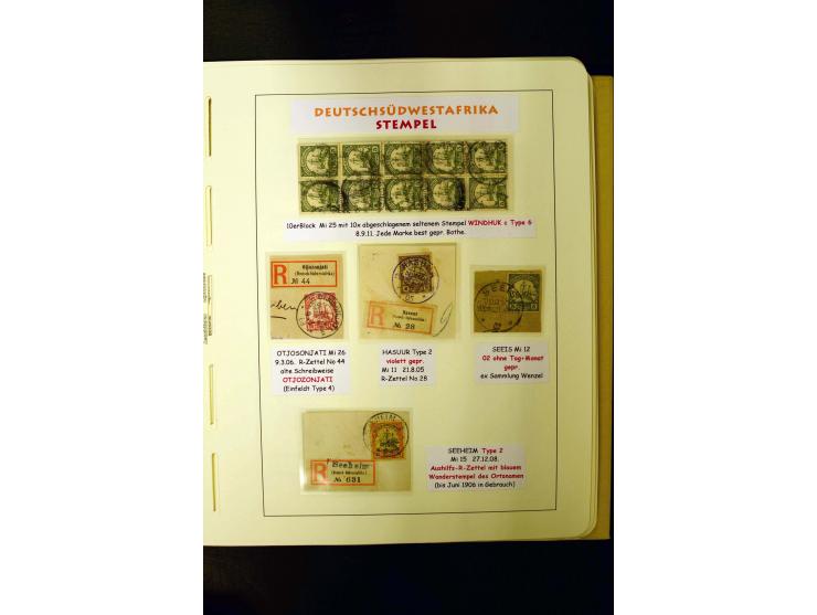 1891/1914, umfangreiche Sammlung von Abbabis bis Windhuk inkl. den Bahn- und Feldpoststempeln auf losen Marken, schönen Brief