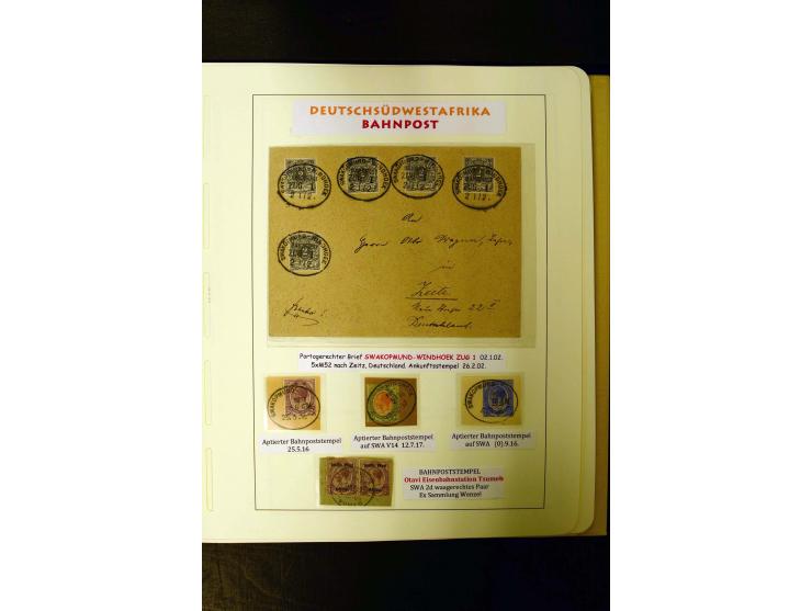 1891/1914, umfangreiche Sammlung von Abbabis bis Windhuk inkl. den Bahn- und Feldpoststempeln auf losen Marken, schönen Brief