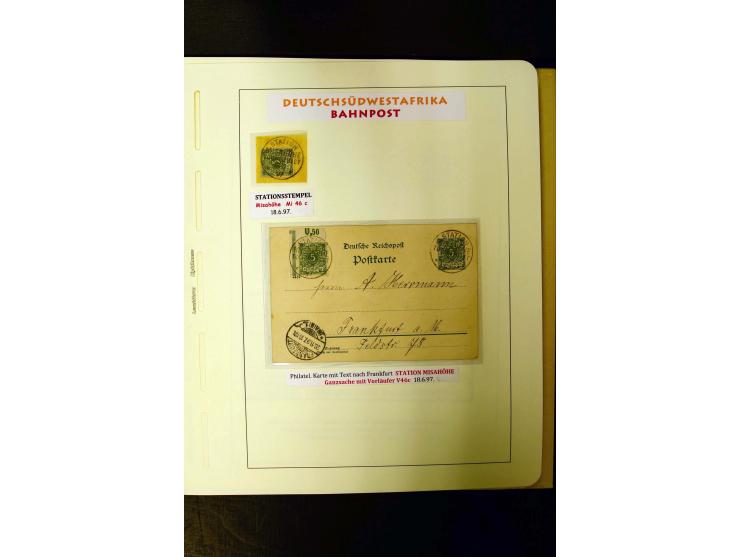 1891/1914, umfangreiche Sammlung von Abbabis bis Windhuk inkl. den Bahn- und Feldpoststempeln auf losen Marken, schönen Brief