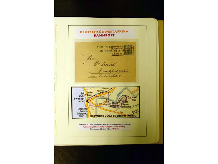 1891/1914, umfangreiche Sammlung von Abbabis bis Windhuk inkl. den Bahn- und Feldpoststempeln auf losen Marken, schönen Brief