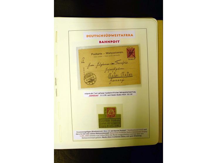 1891/1914, umfangreiche Sammlung von Abbabis bis Windhuk inkl. den Bahn- und Feldpoststempeln auf losen Marken, schönen Brief