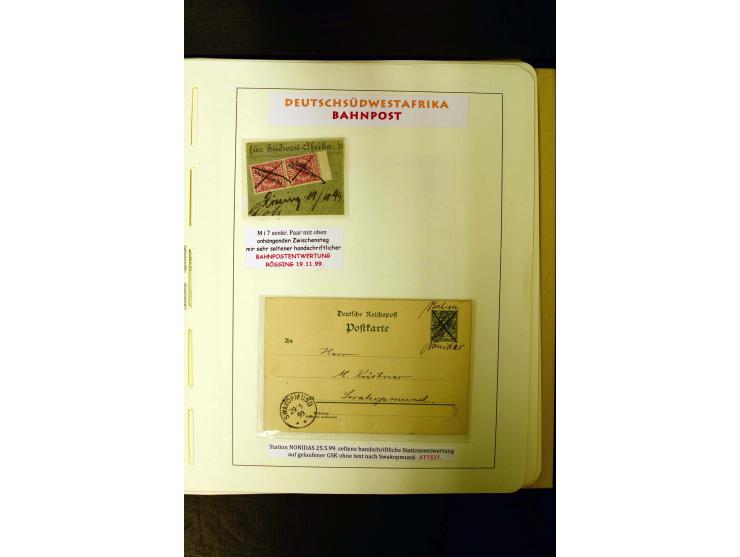 1891/1914, umfangreiche Sammlung von Abbabis bis Windhuk inkl. den Bahn- und Feldpoststempeln auf losen Marken, schönen Brief