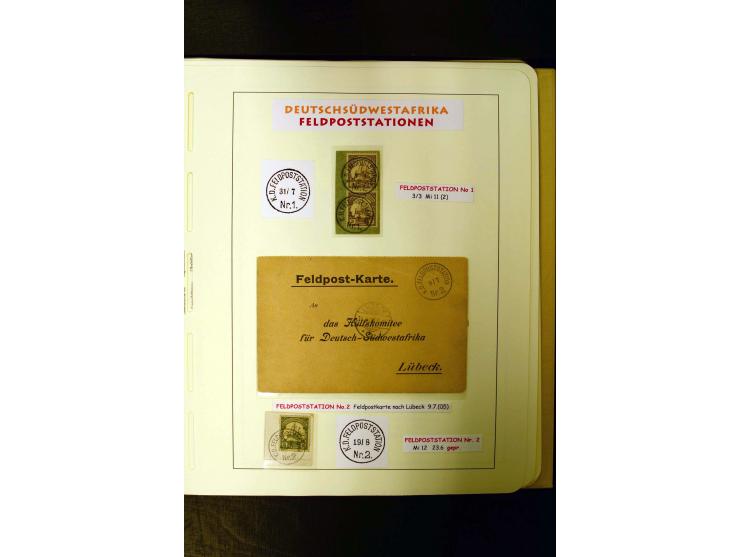 1891/1914, umfangreiche Sammlung von Abbabis bis Windhuk inkl. den Bahn- und Feldpoststempeln auf losen Marken, schönen Brief