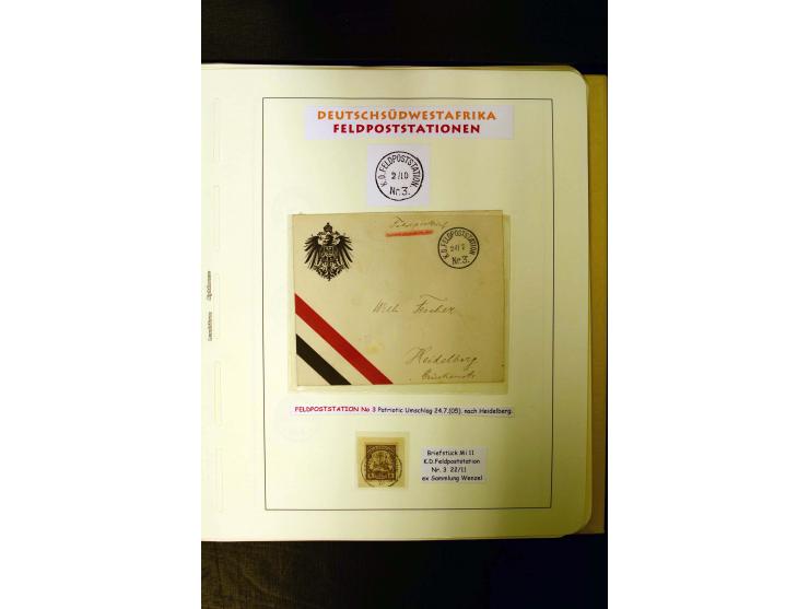 1891/1914, umfangreiche Sammlung von Abbabis bis Windhuk inkl. den Bahn- und Feldpoststempeln auf losen Marken, schönen Brief