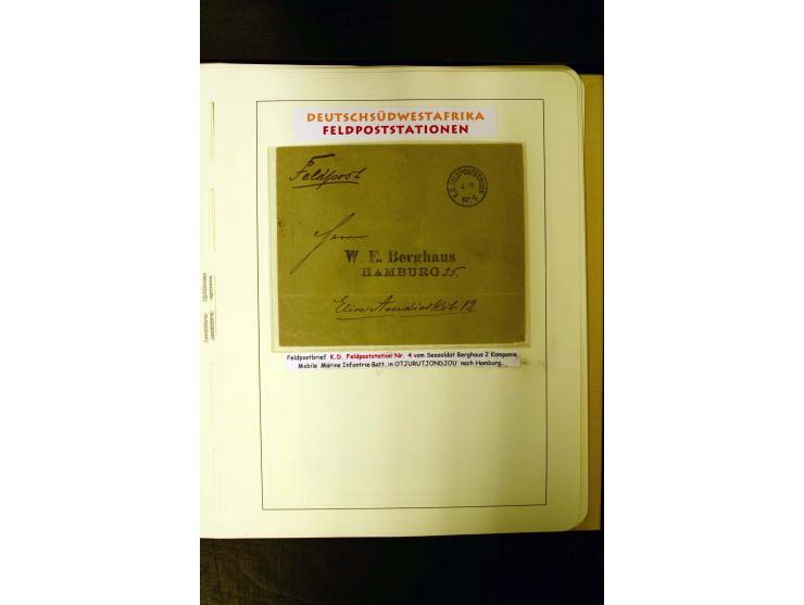 1891/1914, umfangreiche Sammlung von Abbabis bis Windhuk inkl. den Bahn- und Feldpoststempeln auf losen Marken, schönen Brief