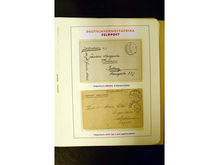 1891/1914, umfangreiche Sammlung von Abbabis bis Windhuk inkl. den Bahn- und Feldpoststempeln auf losen Marken, schönen Brief