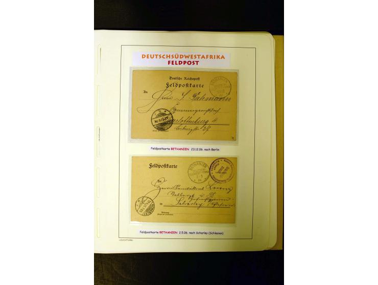 1891/1914, umfangreiche Sammlung von Abbabis bis Windhuk inkl. den Bahn- und Feldpoststempeln auf losen Marken, schönen Brief