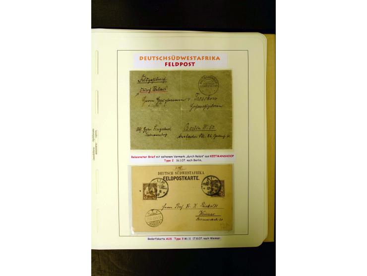 1891/1914, umfangreiche Sammlung von Abbabis bis Windhuk inkl. den Bahn- und Feldpoststempeln auf losen Marken, schönen Brief