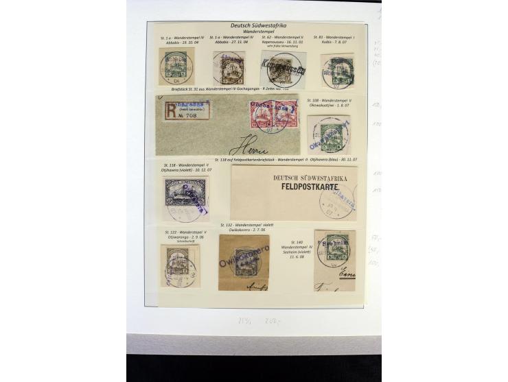 1900/1914, kleine Stempel-Sammlung auf losen Marken und schönen Briefstücken, dabei guter Teil "Wanderstempel" (hier auch 6 B