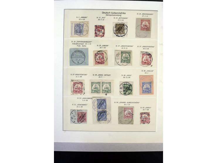 1900/1914, kleine Stempel-Sammlung auf losen Marken und schönen Briefstücken, dabei guter Teil "Wanderstempel" (hier auch 6 B