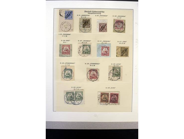1900/1914, kleine Stempel-Sammlung auf losen Marken und schönen Briefstücken, dabei guter Teil "Wanderstempel" (hier auch 6 B