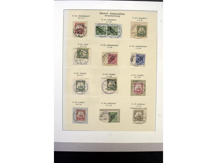 1900/1914, kleine Stempel-Sammlung auf losen Marken und schönen Briefstücken, dabei guter Teil "Wanderstempel" (hier auch 6 B