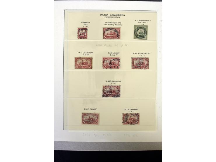 1900/1914, kleine Stempel-Sammlung auf losen Marken und schönen Briefstücken, dabei guter Teil "Wanderstempel" (hier auch 6 B