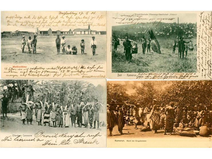 1901/12, Partie mit 13 Ansichtskarten, dabei interessante und bessere Ansichten, alle gebraucht mit Kamerun-Frankaturen (1x M