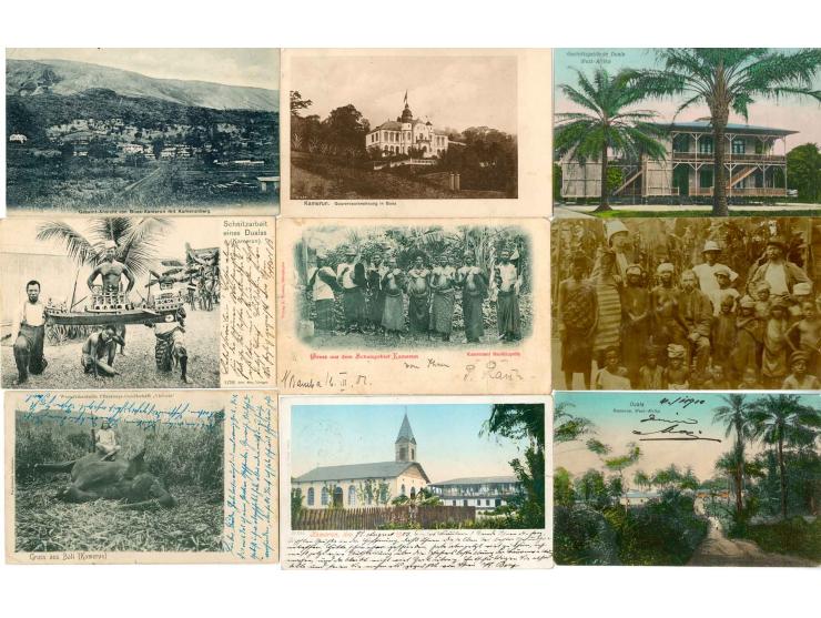 1901/12, Partie mit 13 Ansichtskarten, dabei interessante und bessere Ansichten, alle gebraucht mit Kamerun-Frankaturen (1x M