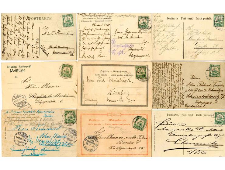 1901/12, Partie mit 13 Ansichtskarten, dabei interessante und bessere Ansichten, alle gebraucht mit Kamerun-Frankaturen (1x M