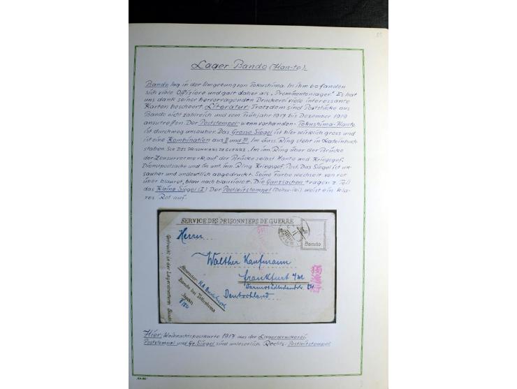 1914/1919, Sammlung mit über 50 Briefen und Karten auf Albenblättern mit Beschriftung, dabei bessere Lager (u.a. Asakusa und 