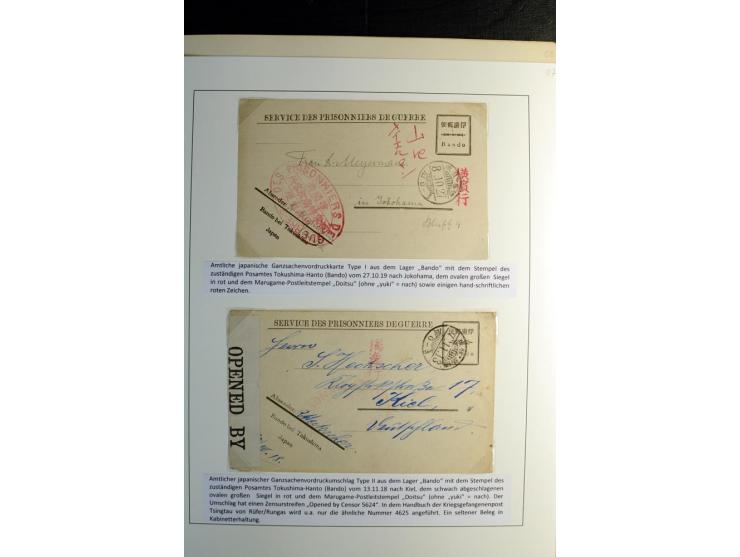 1914/1919, Sammlung mit über 50 Briefen und Karten auf Albenblättern mit Beschriftung, dabei bessere Lager (u.a. Asakusa und 