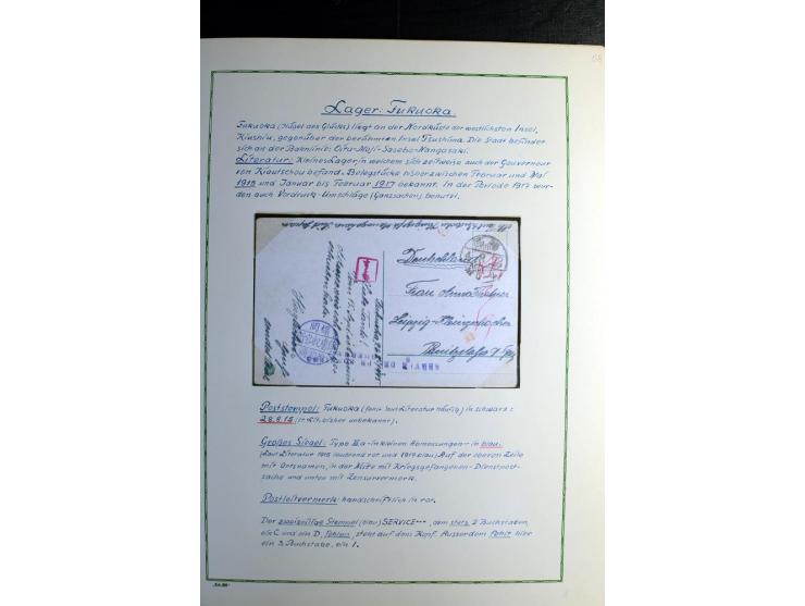 1914/1919, Sammlung mit über 50 Briefen und Karten auf Albenblättern mit Beschriftung, dabei bessere Lager (u.a. Asakusa und 