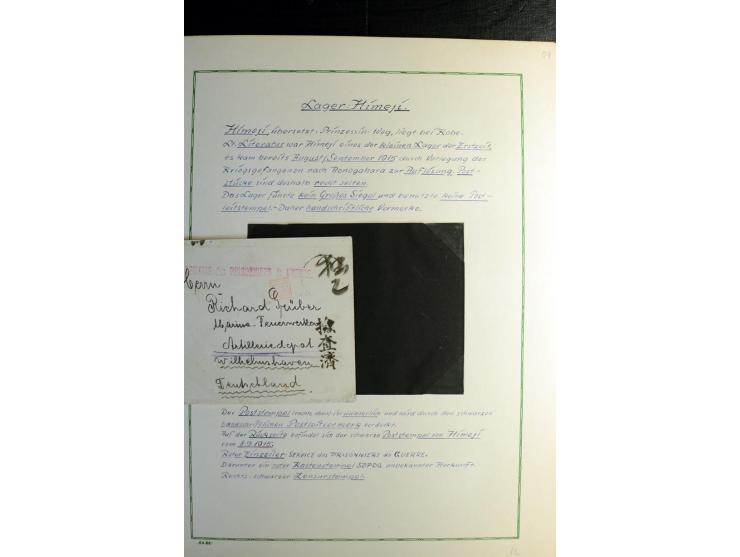 1914/1919, Sammlung mit über 50 Briefen und Karten auf Albenblättern mit Beschriftung, dabei bessere Lager (u.a. Asakusa und 