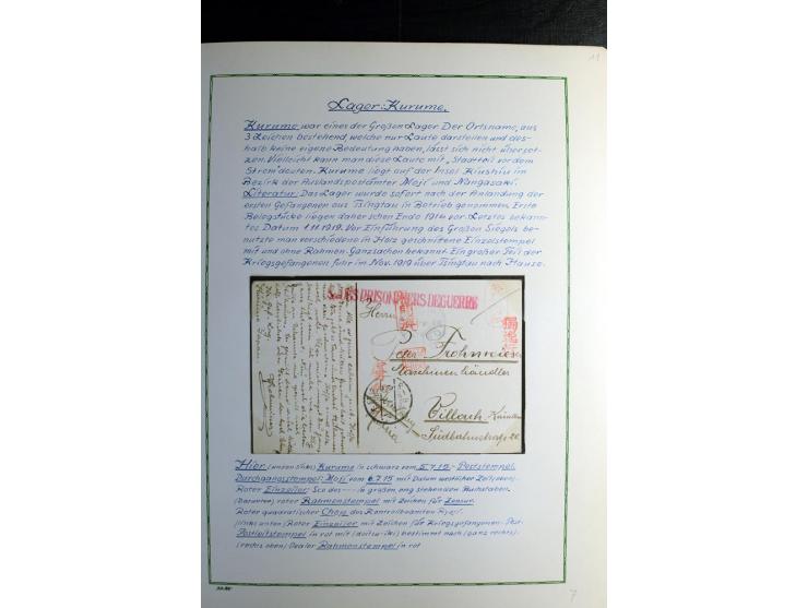1914/1919, Sammlung mit über 50 Briefen und Karten auf Albenblättern mit Beschriftung, dabei bessere Lager (u.a. Asakusa und 