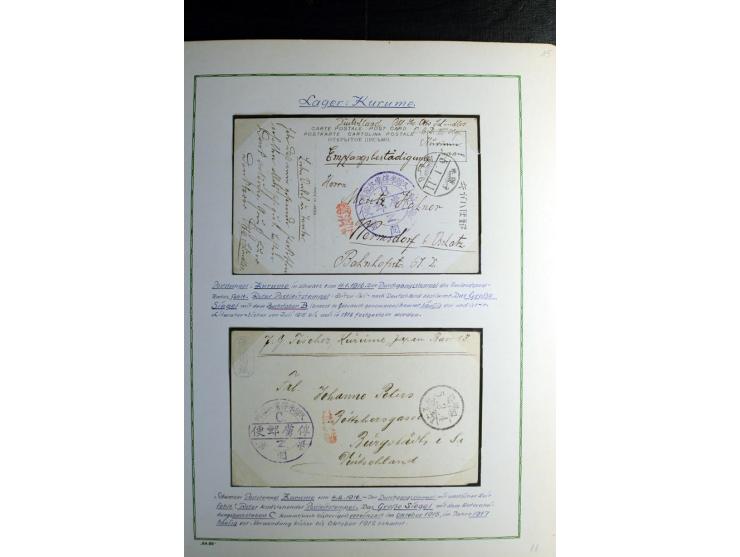 1914/1919, Sammlung mit über 50 Briefen und Karten auf Albenblättern mit Beschriftung, dabei bessere Lager (u.a. Asakusa und 