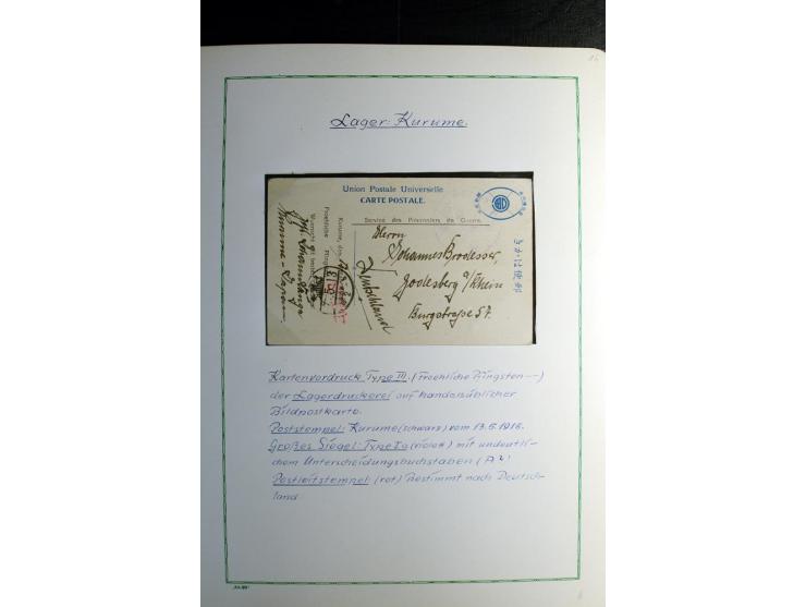 1914/1919, Sammlung mit über 50 Briefen und Karten auf Albenblättern mit Beschriftung, dabei bessere Lager (u.a. Asakusa und 