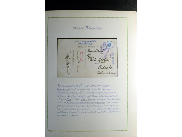 1914/1919, Sammlung mit über 50 Briefen und Karten auf Albenblättern mit Beschriftung, dabei bessere Lager (u.a. Asakusa und 