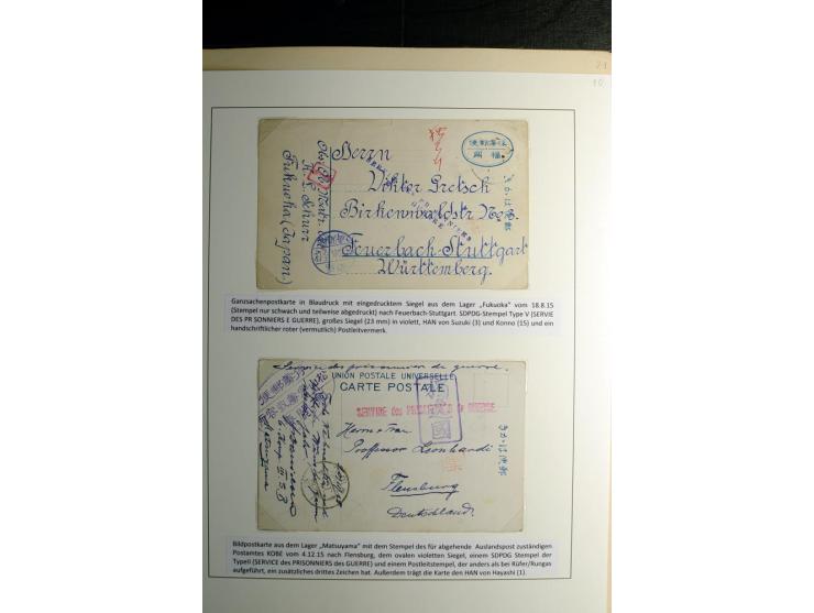 1914/1919, Sammlung mit über 50 Briefen und Karten auf Albenblättern mit Beschriftung, dabei bessere Lager (u.a. Asakusa und 