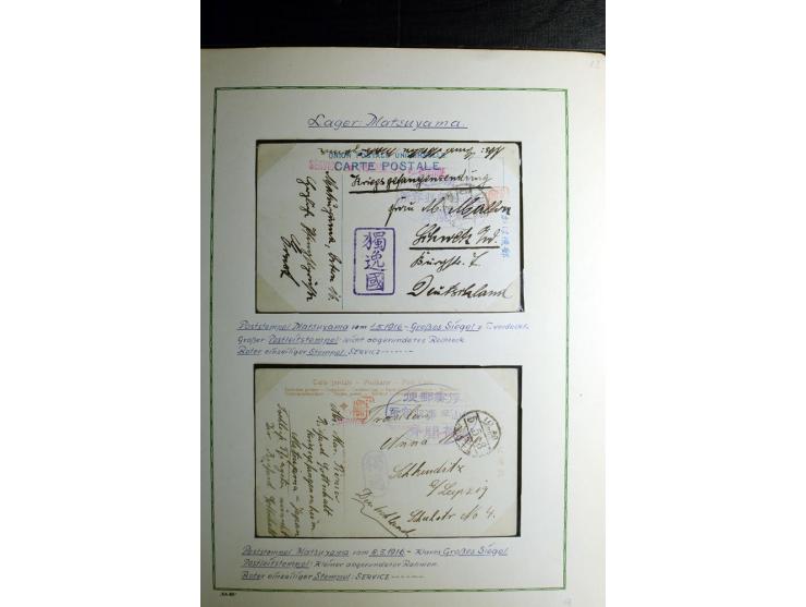 1914/1919, Sammlung mit über 50 Briefen und Karten auf Albenblättern mit Beschriftung, dabei bessere Lager (u.a. Asakusa und 