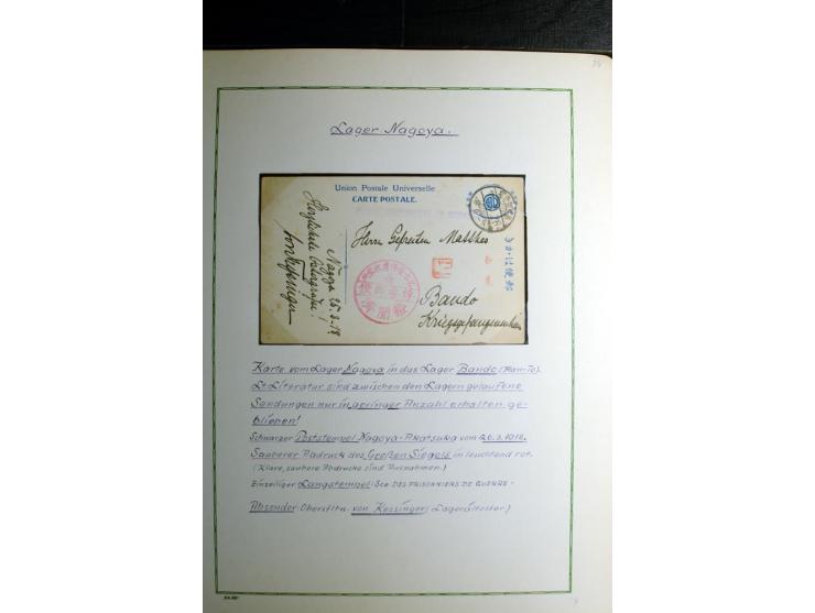 1914/1919, Sammlung mit über 50 Briefen und Karten auf Albenblättern mit Beschriftung, dabei bessere Lager (u.a. Asakusa und 