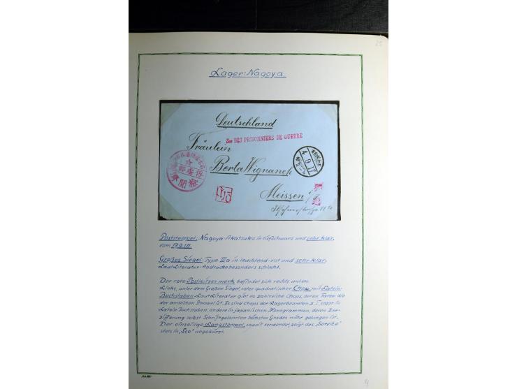 1914/1919, Sammlung mit über 50 Briefen und Karten auf Albenblättern mit Beschriftung, dabei bessere Lager (u.a. Asakusa und 