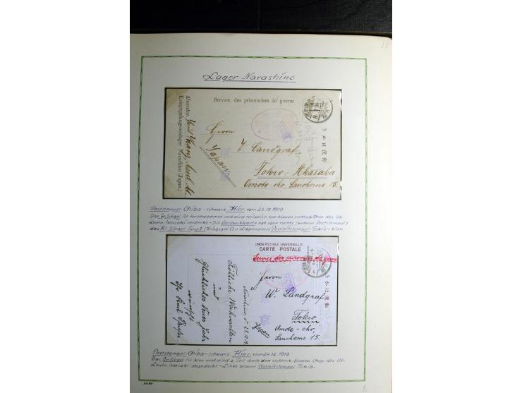 1914/1919, Sammlung mit über 50 Briefen und Karten auf Albenblättern mit Beschriftung, dabei bessere Lager (u.a. Asakusa und 