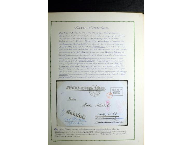 1914/1919, Sammlung mit über 50 Briefen und Karten auf Albenblättern mit Beschriftung, dabei bessere Lager (u.a. Asakusa und 