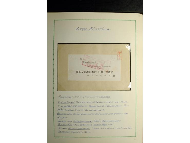 1914/1919, Sammlung mit über 50 Briefen und Karten auf Albenblättern mit Beschriftung, dabei bessere Lager (u.a. Asakusa und 