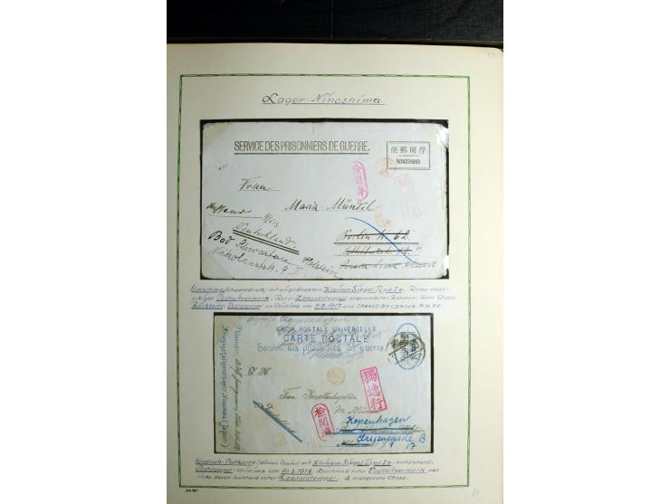 1914/1919, Sammlung mit über 50 Briefen und Karten auf Albenblättern mit Beschriftung, dabei bessere Lager (u.a. Asakusa und 