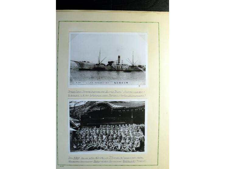 1914/1919, Sammlung mit über 50 Briefen und Karten auf Albenblättern mit Beschriftung, dabei bessere Lager (u.a. Asakusa und 