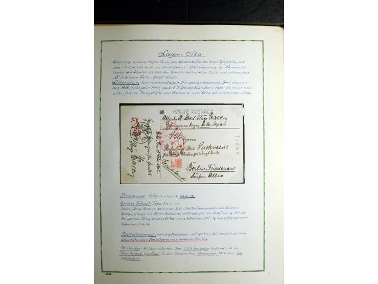 1914/1919, Sammlung mit über 50 Briefen und Karten auf Albenblättern mit Beschriftung, dabei bessere Lager (u.a. Asakusa und 