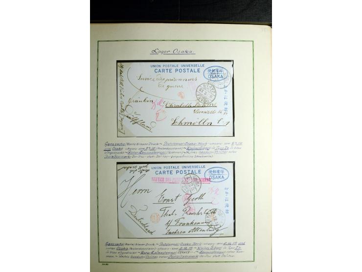 1914/1919, Sammlung mit über 50 Briefen und Karten auf Albenblättern mit Beschriftung, dabei bessere Lager (u.a. Asakusa und 