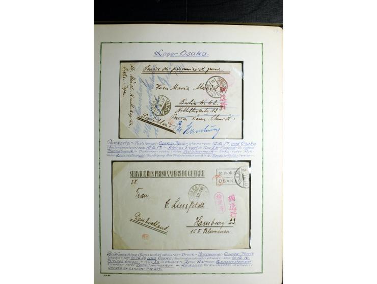 1914/1919, Sammlung mit über 50 Briefen und Karten auf Albenblättern mit Beschriftung, dabei bessere Lager (u.a. Asakusa und 