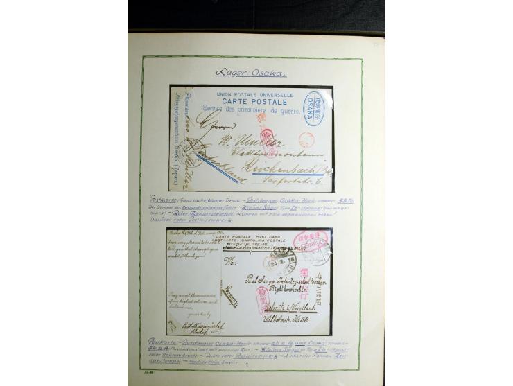 1914/1919, Sammlung mit über 50 Briefen und Karten auf Albenblättern mit Beschriftung, dabei bessere Lager (u.a. Asakusa und 
