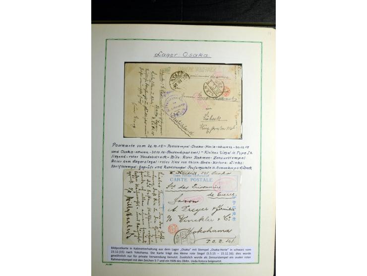 1914/1919, Sammlung mit über 50 Briefen und Karten auf Albenblättern mit Beschriftung, dabei bessere Lager (u.a. Asakusa und 