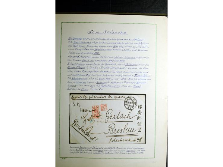 1914/1919, Sammlung mit über 50 Briefen und Karten auf Albenblättern mit Beschriftung, dabei bessere Lager (u.a. Asakusa und 