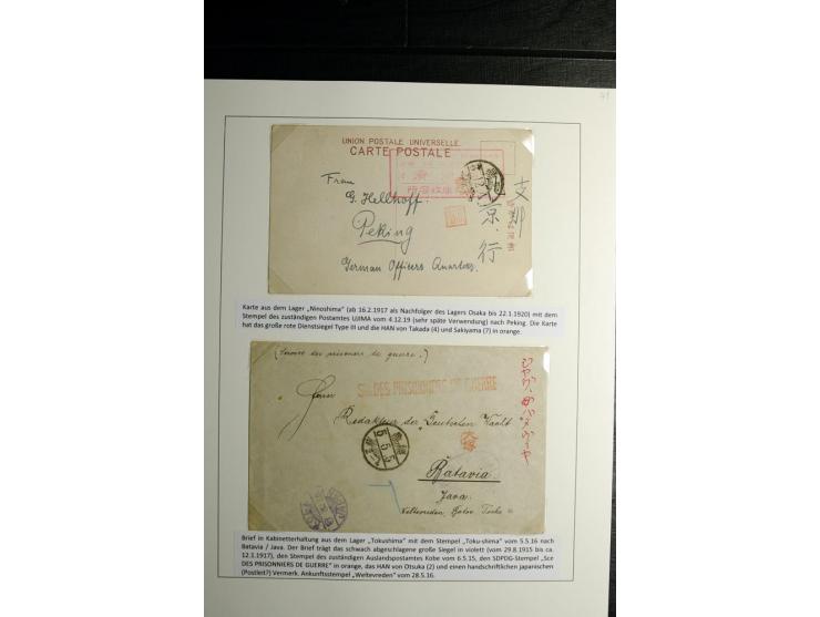 1914/1919, Sammlung mit über 50 Briefen und Karten auf Albenblättern mit Beschriftung, dabei bessere Lager (u.a. Asakusa und 
